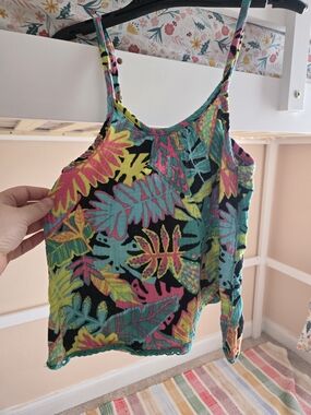 Cat & Jack Tropical Leaf Print Spaghetti Strap Tank - Black, Pink, Teal, Yellow